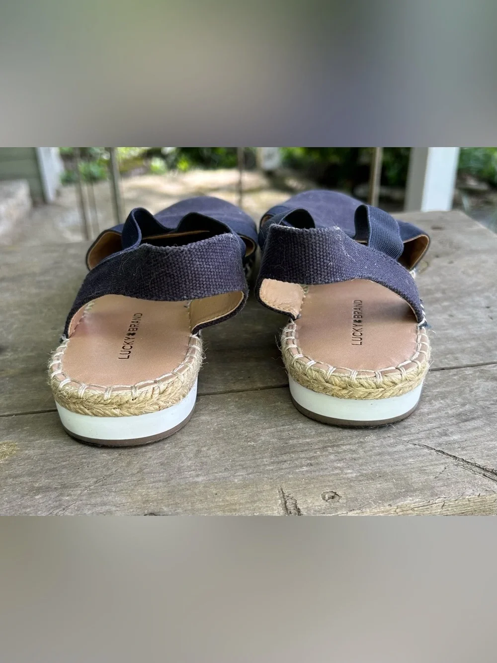 Lucky Brand Sandals Womens 7.5 M Rifka Espadrille Slingback Flats Blue Fabric